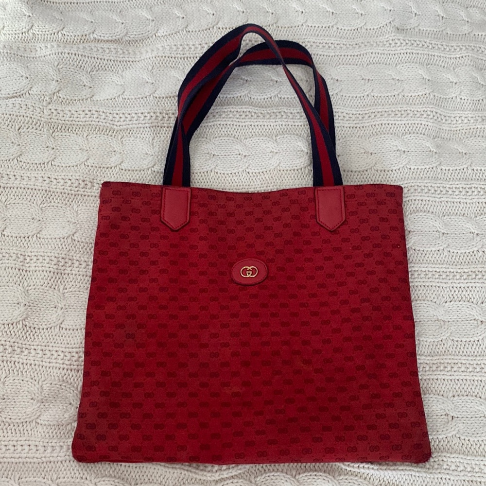 Red monogram Gucci tote